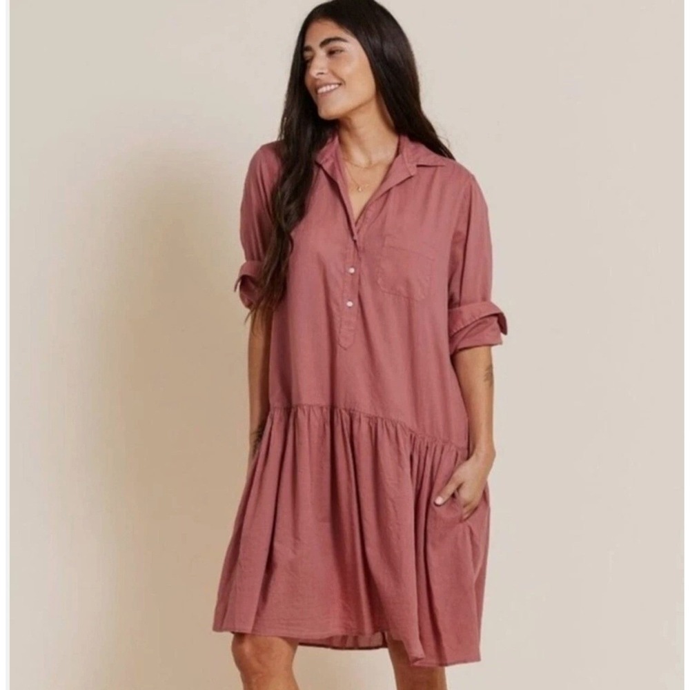 Grayson Red The Changemaker Cotton Drop Waist Tiered Shirt Dress Size 3